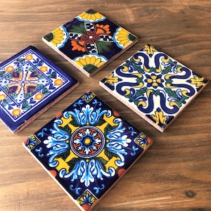 Mexikanische Keramik Untersetzer: Hacienda Stil Talavera Dekor, 4er Set