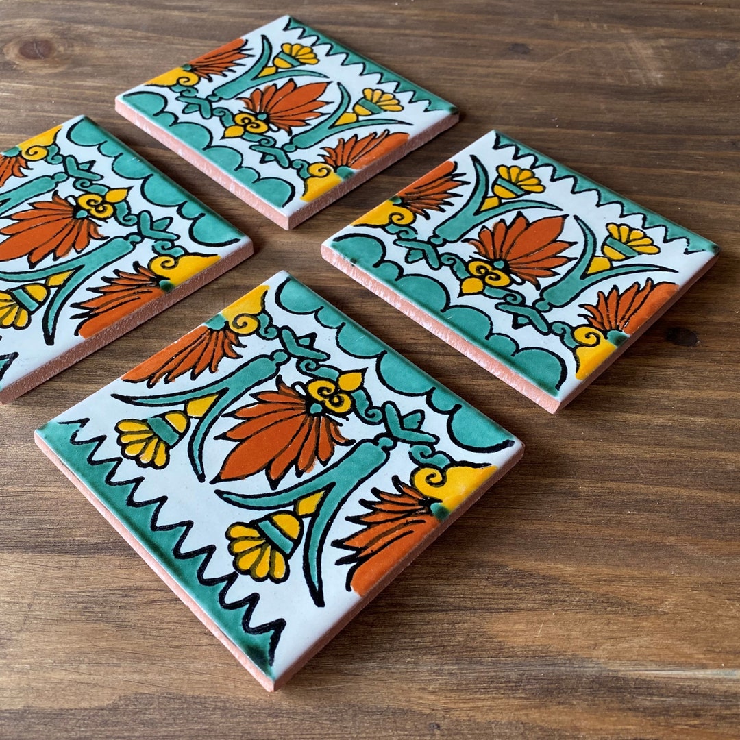 Cute Coasters Mexican Tile Set of 4 - Hacienda Style Talavera Decor ...