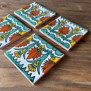 Cute Coasters Mexican Tile Set of 4 - Hacienda Style Talavera Decor - Coaster Set