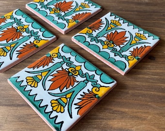 Cute Coasters Mexican Tile Set of 4 - Hacienda Style Talavera Decor - Coaster Set
