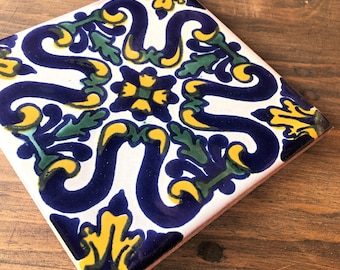 Mexican Tile Hot Pot Holder, Talavera Tile Hacienda Style Trivet Hot Pad