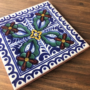 Mexican Tile Hot Pot Holder, Talavera Tile Hacienda Style Trivet Hot Pad