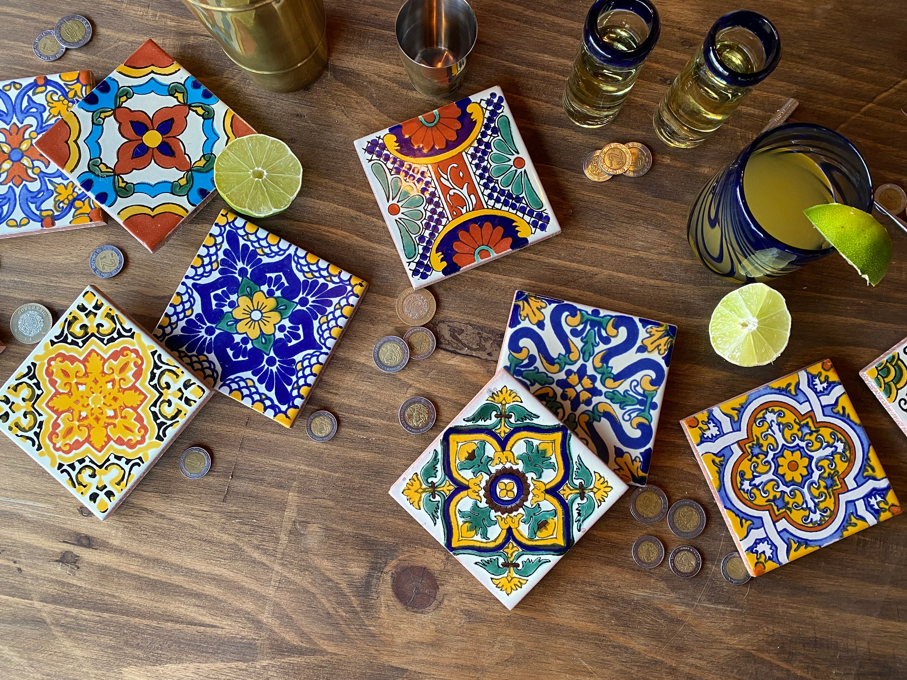 Mexico Tile Coasters, Hacienda Style Decor Talavera Tile Coasters Set ...