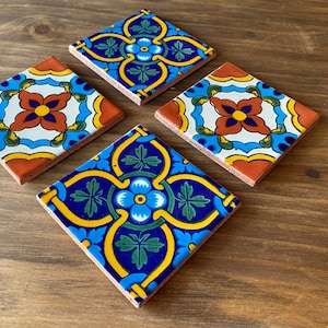 Cute Coasters Mexican Tile, Hacienda Style Decor Talavera Tile Coasters Set of 4 - Two of a Kind
