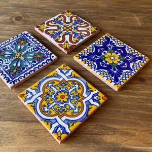 Mexican Tile Coasters: Hacienda Style Talavera Decor, Set of 4