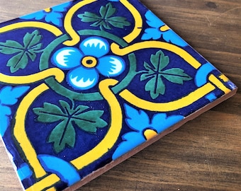 Mexican Tile Hot Pot Holder, Talavera Tile Hacienda Style Trivet Hot Pad