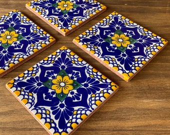 Cute Coasters Mexican Tile, Talavera Hacienda Style Decor, Set of 4