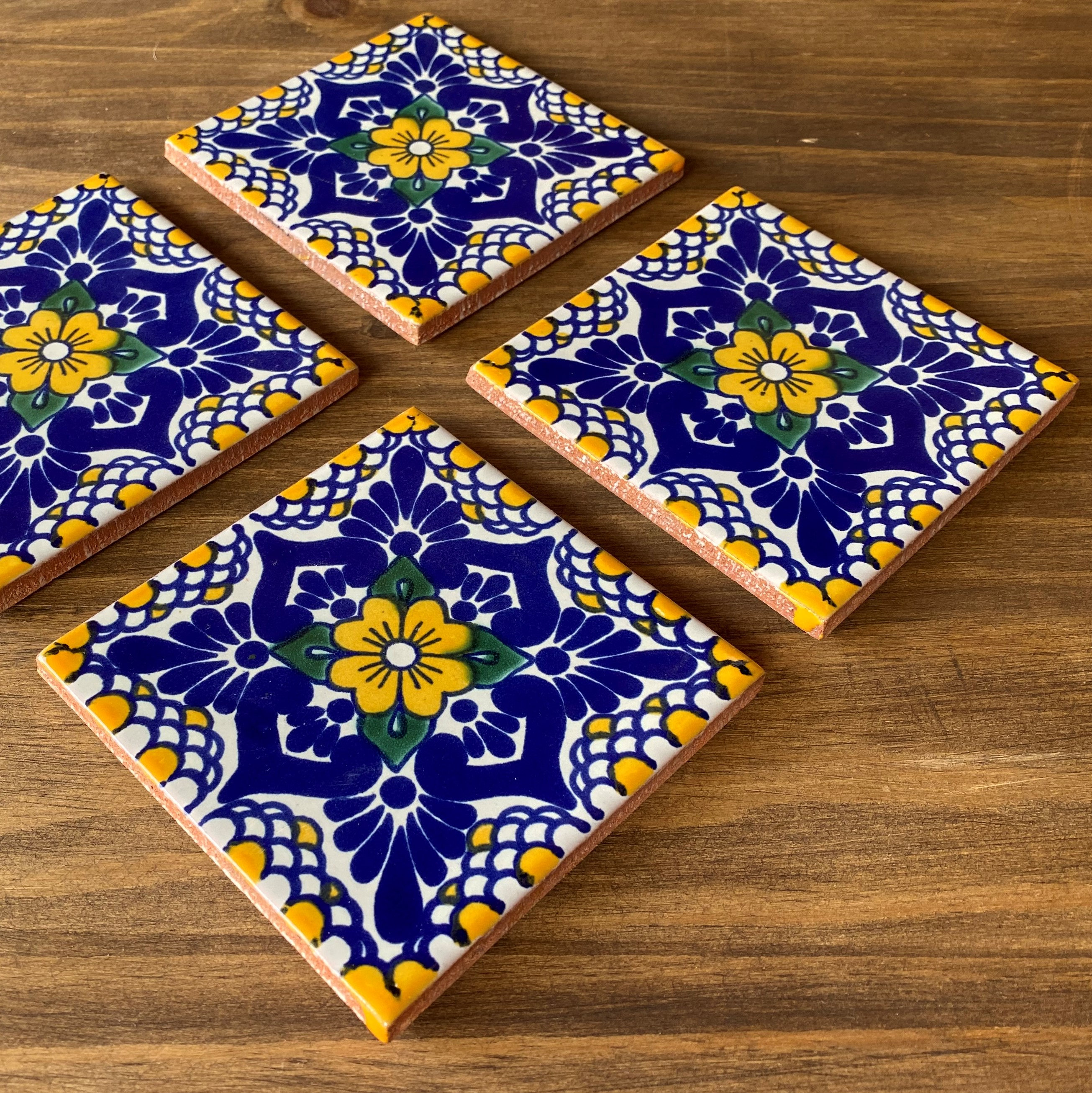 Colorful Coasters Mexican Tile, Hacienda Style Decor Talavera Tile Coasters Set of 4
