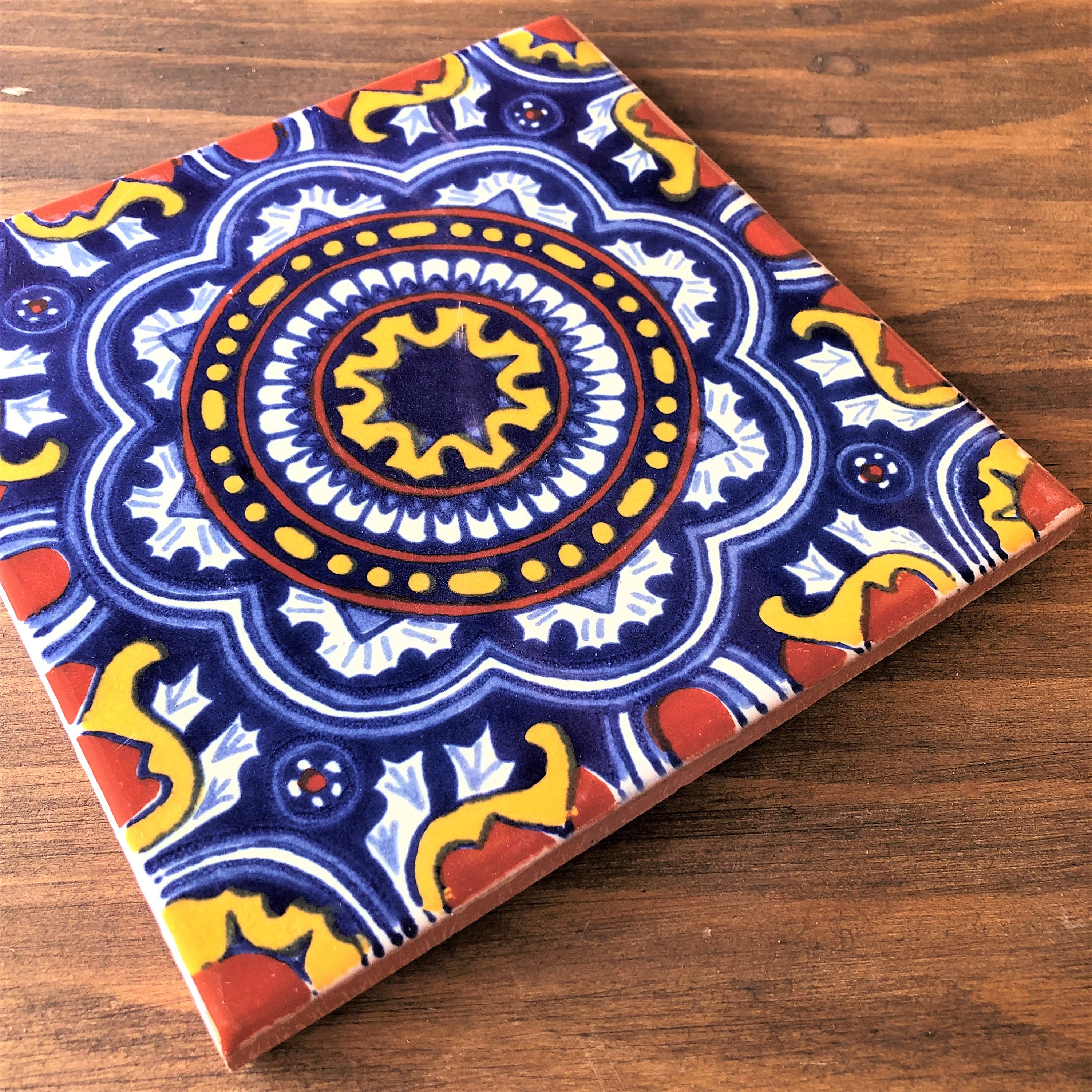 Mexican Tile Hot Pot Holder, Talavera Tile Hacienda Style Trivet Hot Pad