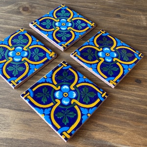 Cute Coasters Mexican Tile, Hacienda Style Decor Talavera Tile Coasters Set of 4