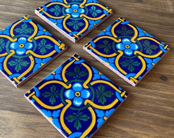 Cute Coasters Mexican Tile, Hacienda Style Decor Talavera Tile Coasters Set of 4