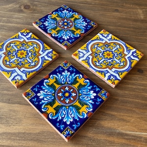 Cute Coasters Mexican Tile, Hacienda Style Decor Talavera Tile Coasters Set of 4 - Two of a Kind