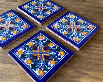Cute Coasters Mexican Tile, Hacienda Style Decor Talavera Tile Coasters Set of 4