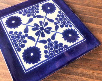 Mexican Tile Hot Pot Holder, Talavera Tile Hacienda Style Trivet Hot Pad
