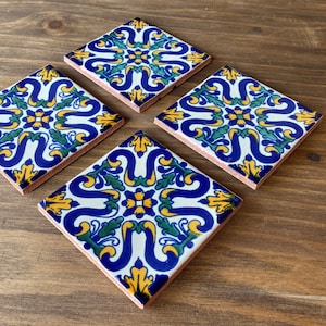 Cute Coasters Mexican Tile Set of 4 - Hacienda Style Talavera Decor Coaster Set