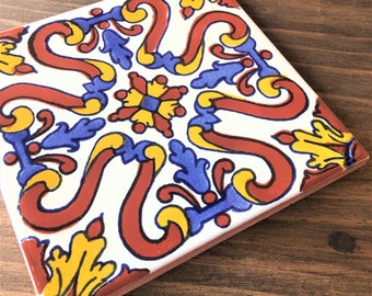 Mexican Tile Hot Pot Holder, Talavera Tile Hacienda Style Trivet Hot Pad