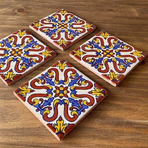 Cute Coasters Mexican Tile, Hacienda Style Decor Talavera Tile Coasters Set of 4