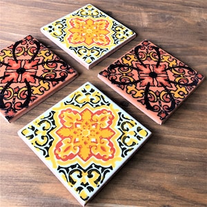 Mexicaanse tegelonderzetters set van 4: talavera-decor in hacienda-stijl