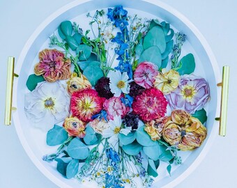 Custom Handmade Round White Wooden Wedding Flower Preservation Tray! #wedding gift  #wedding flower tray #funeral flower tray
