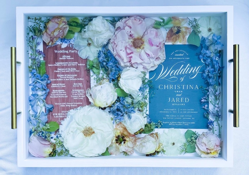 Custom White Wooden Wedding Flower Preservation Tray | Flower Preservation | Bridal Bouquet Preservation | Bridal Gift | Funeral Flowers image 13