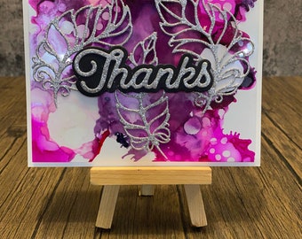 Handmade Card, Greeting Card, Thank You Card, Grateful Card, Friendship Card, Feather Card, Silver Card, Alcohol Ink Card, FREE SHIPPING
