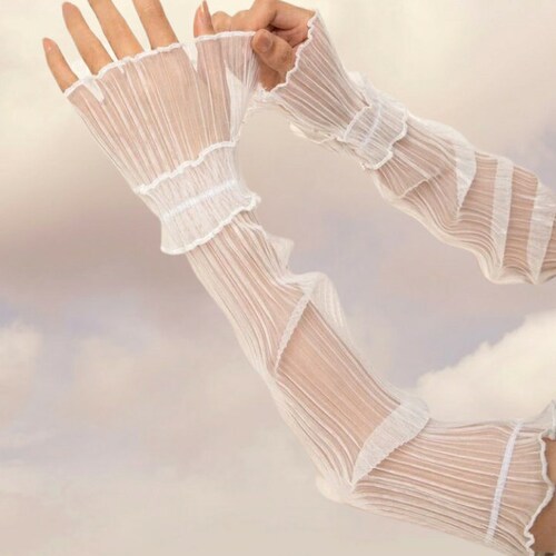 Black Mesh Arm Sleeves Pleated Mesh Finger Less Gloves Etsy