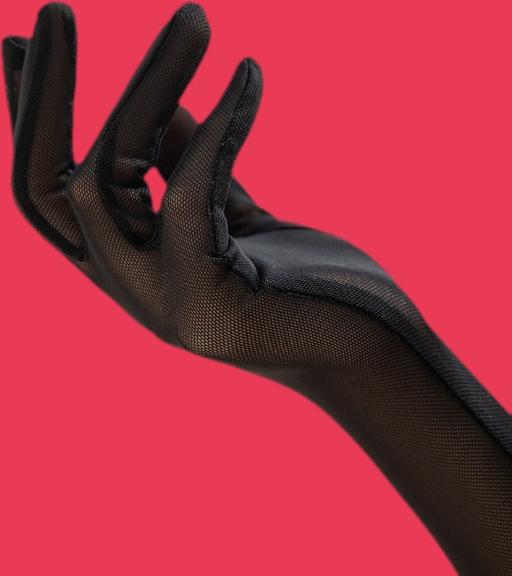 Long Plain Black Mesh Gloves Etsy