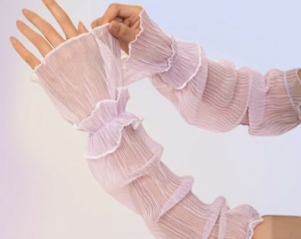 Lavendar mesh arm sleeves, delicate ruched floral design arm sleeves, arm warmer accessories