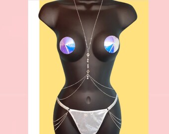 Unique Body Chain set- Lavender beaded body chain with feather details and matching nipple pasties