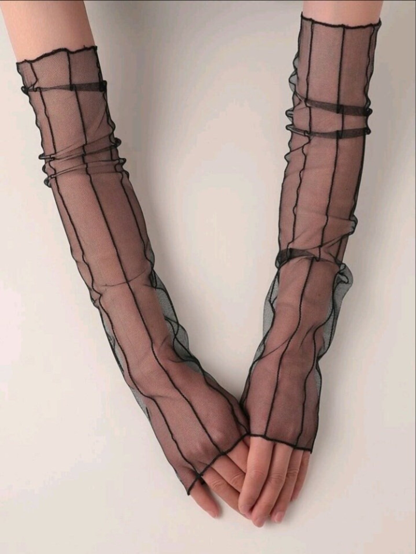 Black Striped Mesh Sleeves Arm Warmer Sleeves Long Arm Etsy