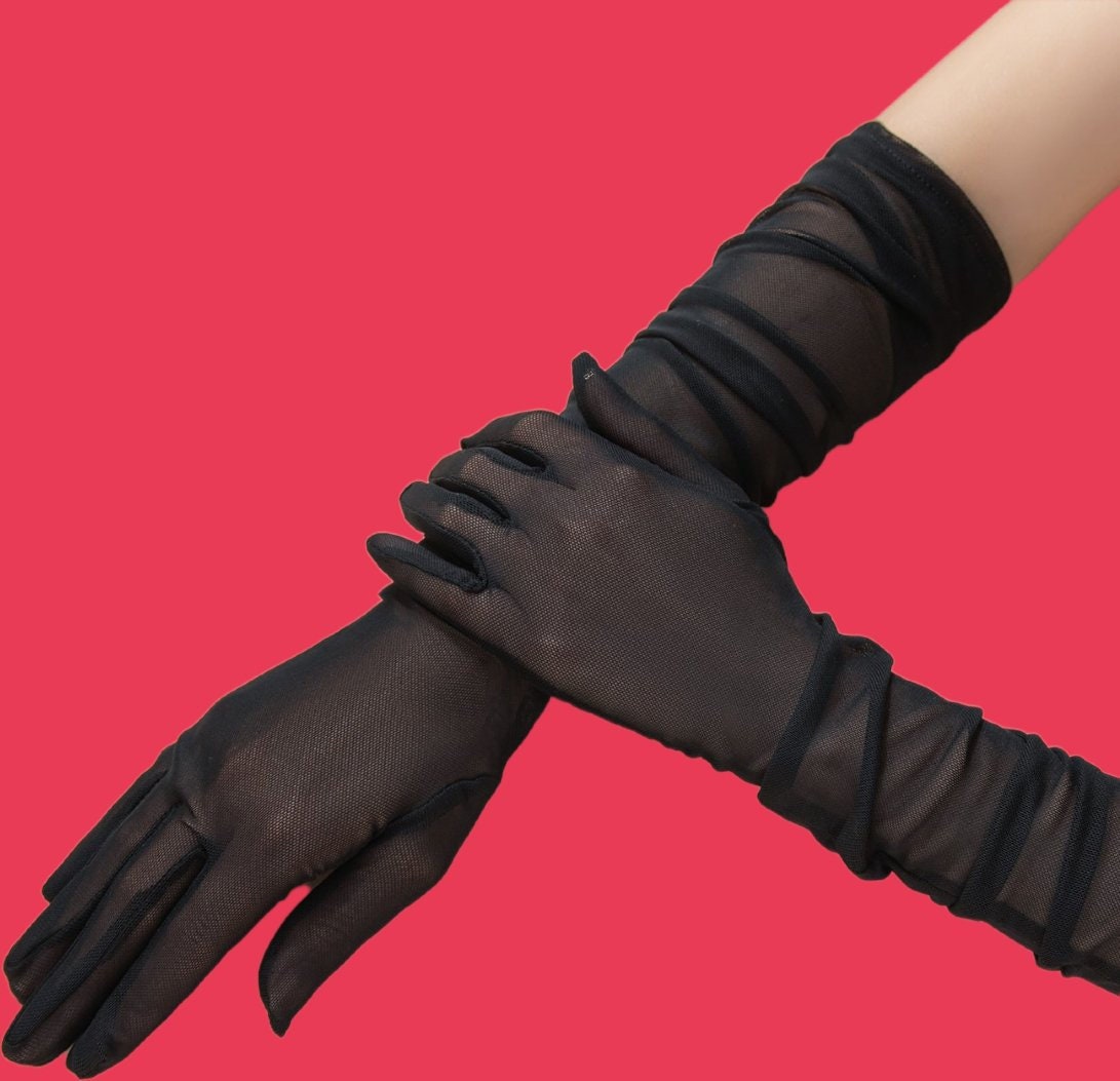 Bont vertaler concept Long Plain Black Mesh Gloves - Etsy