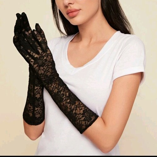 Black Lace Long Gloves Etsy