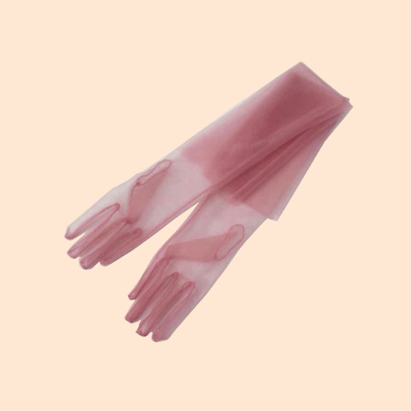 Long mauve pink sheer gloves- Dusty pink mesh gloves