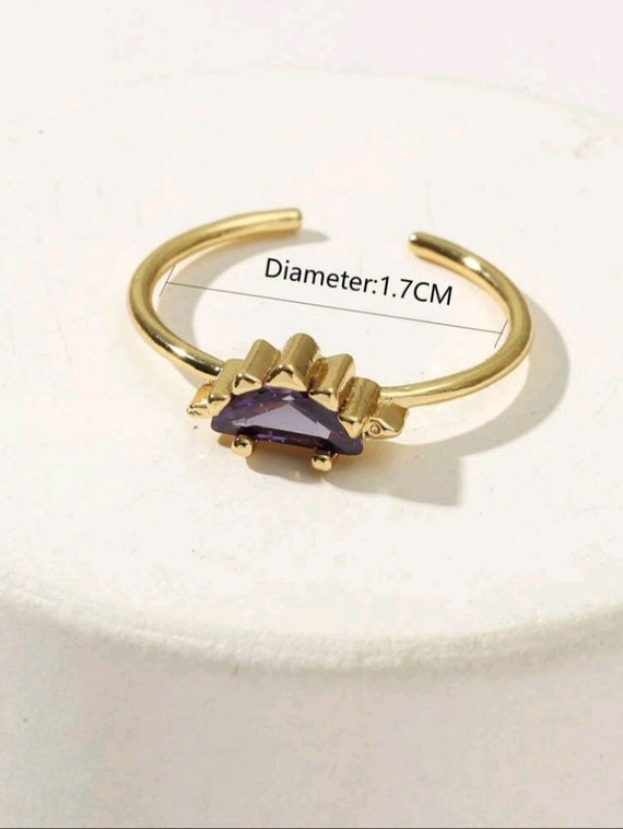 Purple Zircon Adjustable Ring, 18k Gold Plated Dainty Ring 