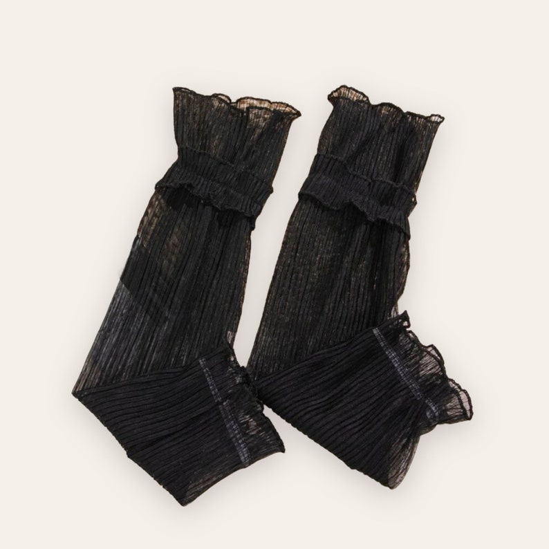 Black Mesh Arm Sleeves Pleated Mesh Finger Less Gloves Etsy