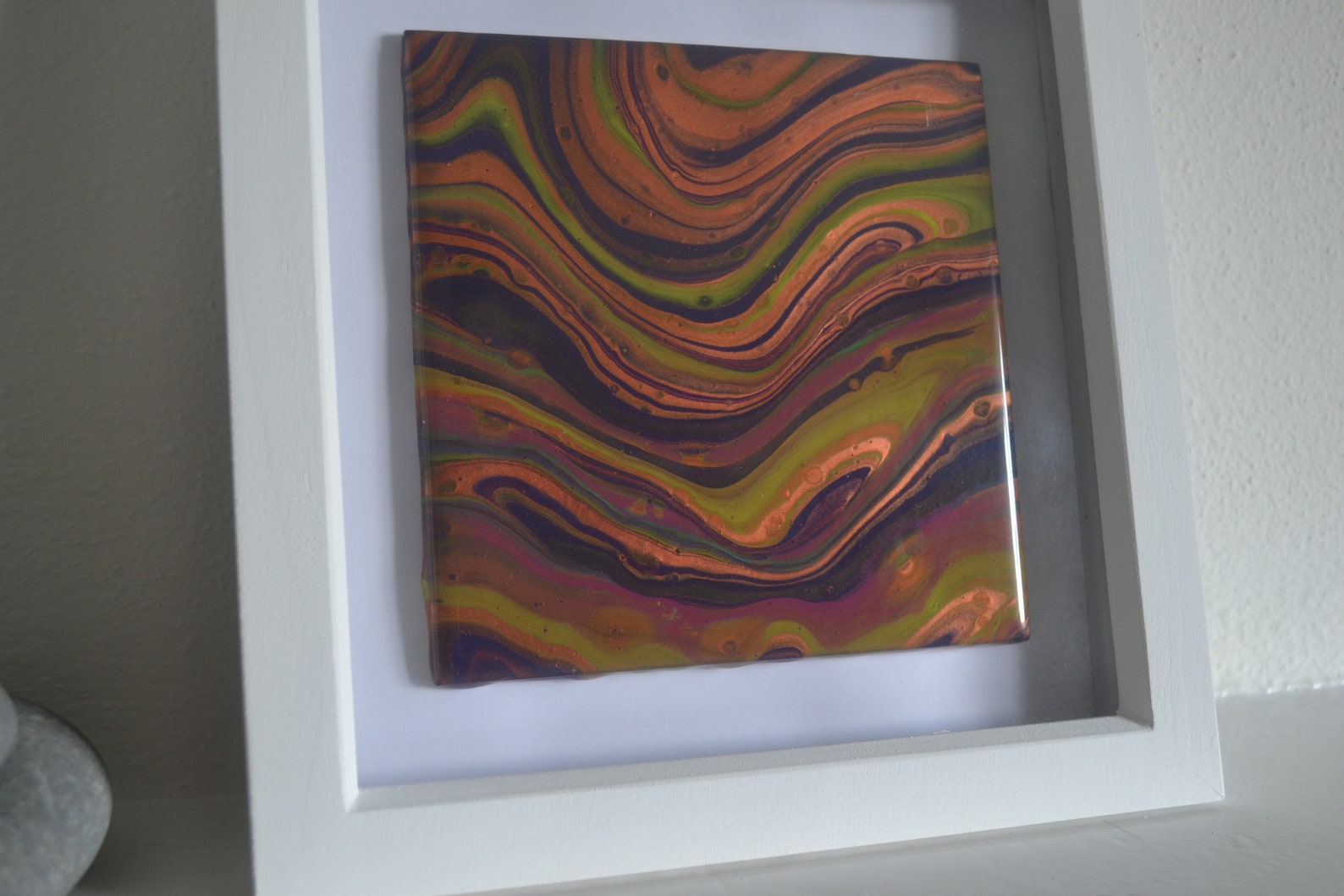 Resin finished acrylic fluid art on tile Etsy