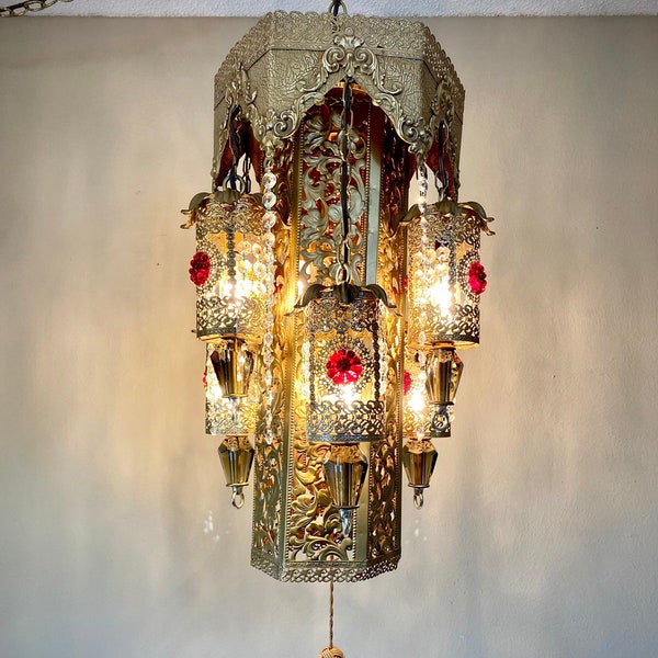 Glamorous 1970s Hollywood Regency Moroccan Swag Lamp