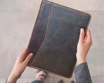 Leather Portfolio Professional Organizer Padfolio Leather Binder Portfolio Writing Pad with Business Card Holder Portfolio for Men & Women