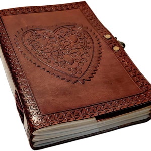 Personalized Genuine Leather Heart Embossed Journal, Leather Notebook, Custom Engraved Gift for Women and Men Handmade Paper, Birthday Gift
