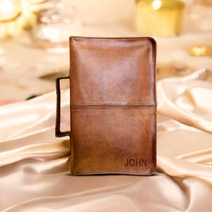 Personalized Leather Bible Cover, Engraved Leather Book Cover, Custom Size Bible Cover, Leather Book Sleeve, Cover with Zipper, Men & Women