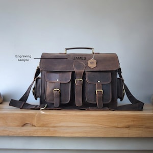 Sac pour ordinateur portable personnalisé en cuir de buffle avec compartiments, 30 x 40 cm, sacoche en cuir pour ordinateur portable pour homme et femme, sacoche pour ordinateur portable avec poignée