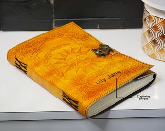 Sun Embossed Leather Journal: Personalized Travel Notebook