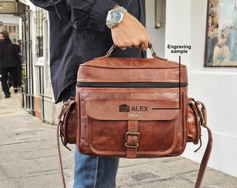 Leather Camera Bag Professional for DSLR/SLR Mirrorless Camera Waterproof, Camera Case Compatible for Sony Canon Nikon, Photographer Gift