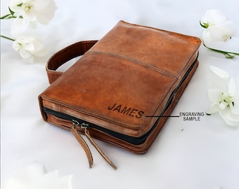 Personalized Leather Cover for Bible , Custom Leather Holy Bible Book Case Cover Christian Gifts for Women and Men, Cover with Zip & Handle
