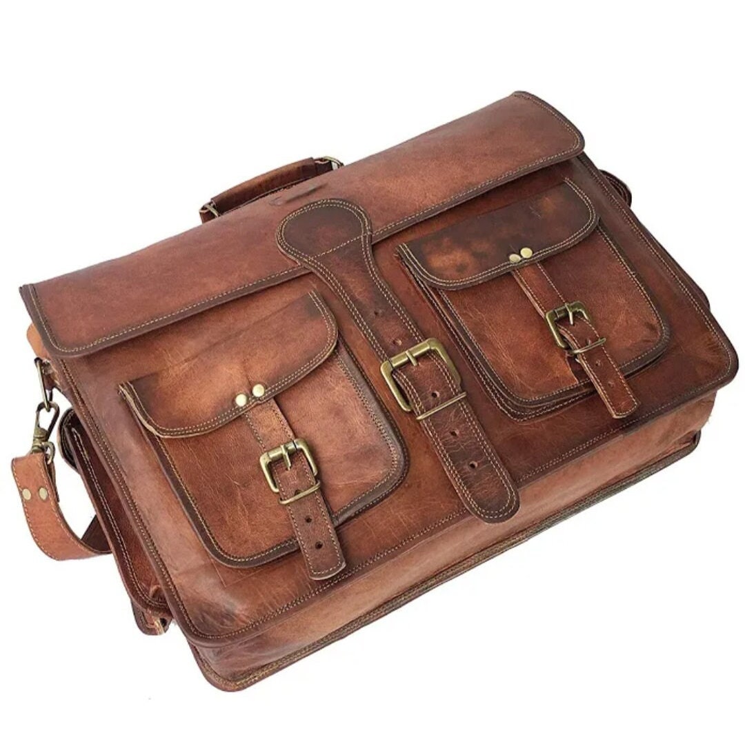 Mens Leather Laptop Briefcase Leather Office Bag for Man Etsy