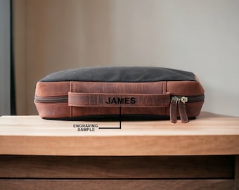 Customizable Canvas Bible Cover: Brown Leather Handle, Zip Closure