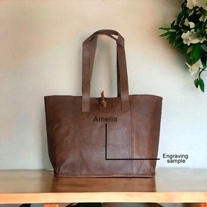 Classic Leather Tote, Everyday use tote bag, Laptop Work Student Bag, Personalized Leather Shoulder Bag, Mother’s Day Gift