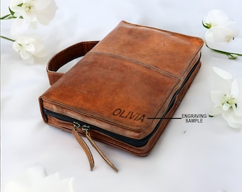 Leather Bible Cover Personalized Leather Holy Book Case Zipper Bible Cover Christian Gifts for Women and Men