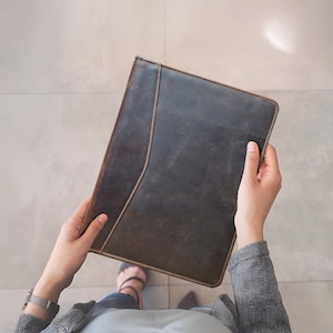 Bloc-notes professionnel pour portefeuille en cuir, bloc-notes pour portefeuille en cuir avec porte-cartes de visite pour homme et femme