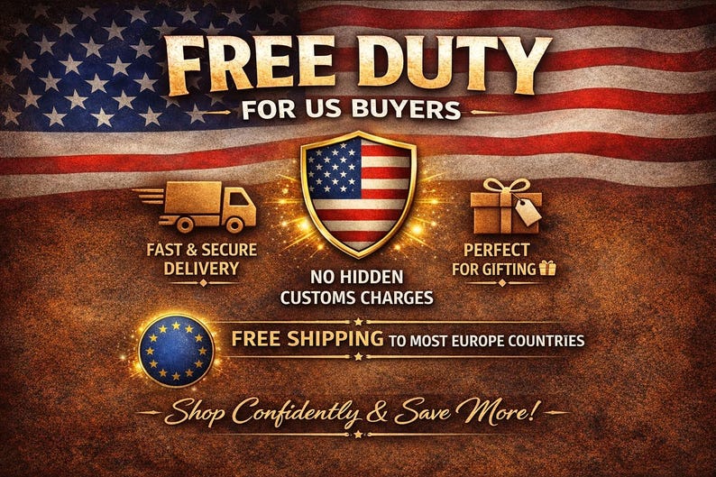 May include: A graphic banner featuring the American flag background with the text FREE DUTY FOR US BUYERS, FAST & SECURE DELIVERY, NO HIDDEN CUSTOMS CHARGES, PERFECT FOR GIFTING, FREE SHIPPING TO MOST EUROPE COUNTRIES, and Shop Confidently & Save More!